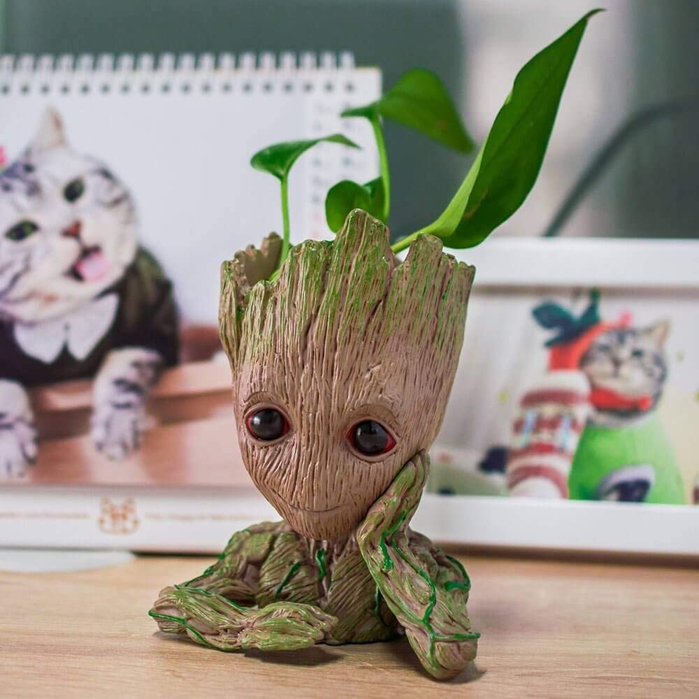 Ekamithila Marvel Avengers Infinity War Pot Groot Wooden Look Tree Flowerpot Cum Pen Container- Tree Man, 16 cm