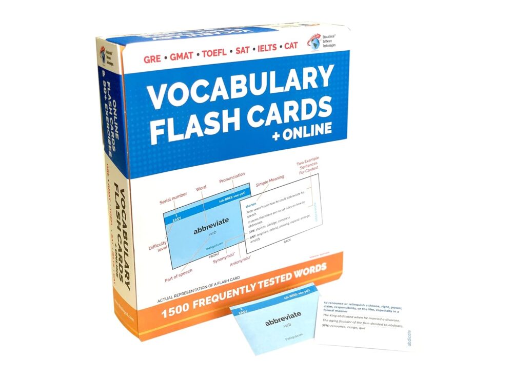 1500 VOCABULARY FLASH CARDS + ONLINE for GRE GMAT TOEFL SAT IELTS CAT - HIGH QUALITY Vocabulary FLASH CARDS + 50 Online Exercises - English language vocabulary - Synonyms, Antonyms, Usage and more..... Cards